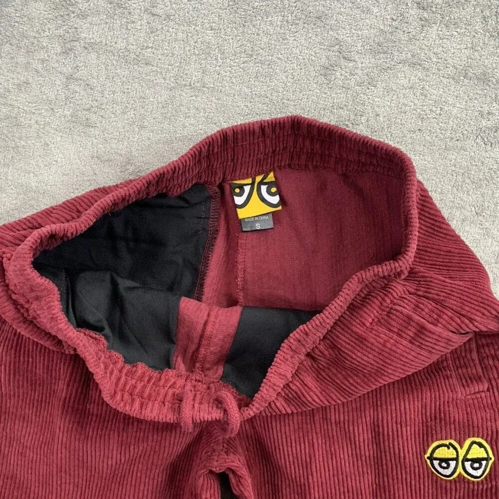 Krooked Skateboarding Pants Mens Small Maroon Corduroy Straight Leg Eyes Logo